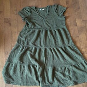 Green V-Neck Tiered Dress
